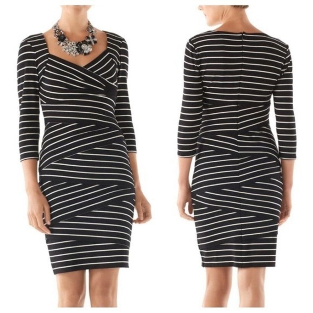 WHBM Slimming Sheath Dress Womens 12 Striped V Neck Career Workwear NWT